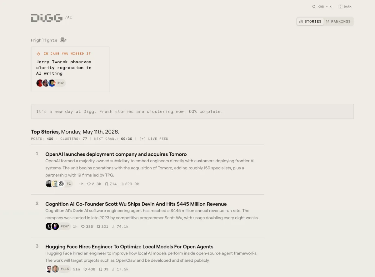 Digg tries again, this time as an AI news aggregator
