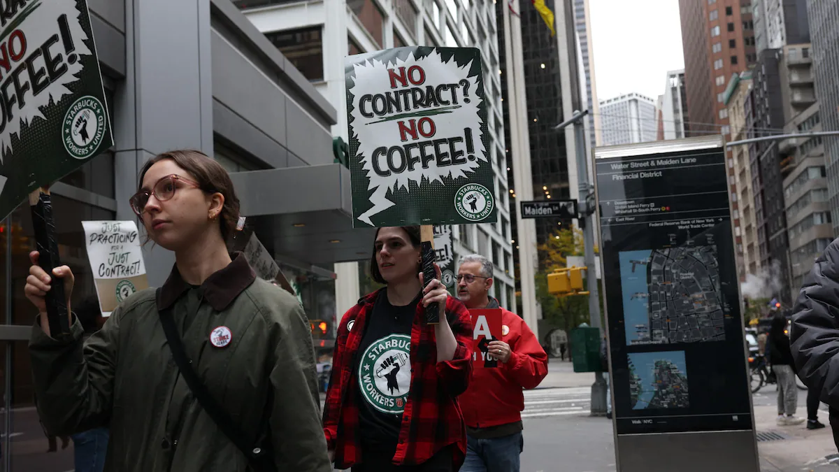 Starbucks Baristas Strike on Red Cup Day, Demanding Fair Contracts and Better Pay