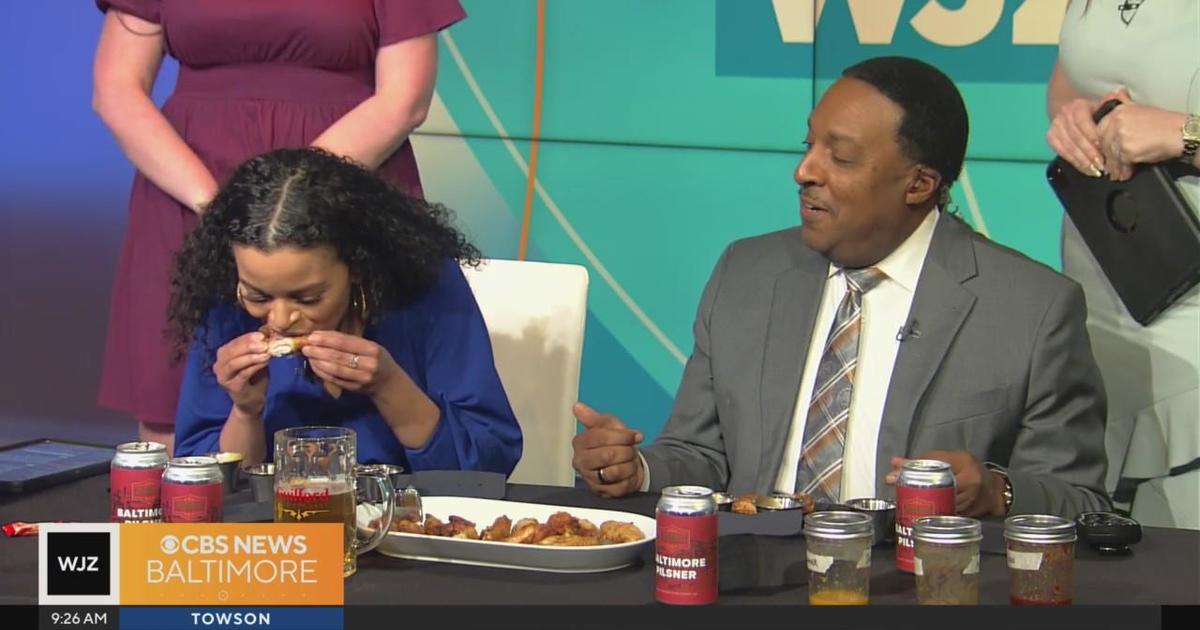 Sina and Tim take on a hot wing challenge to learn about "Fire Wings & Icebreakers" at Guilford Hall - CBS Baltimore