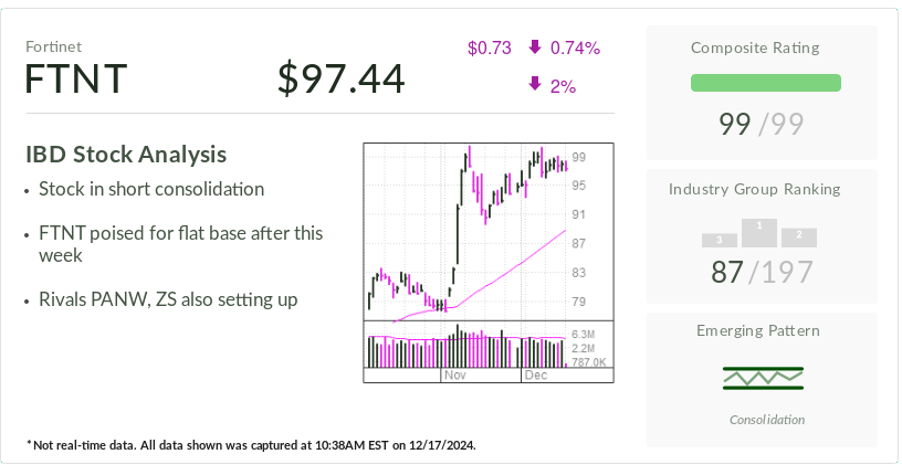 Fortinet, IBD Stock Of The Day, Leads Cybersecurity Industry Group Amid 70% Rally