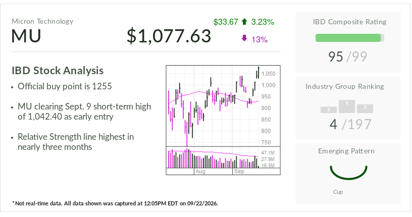 Micron, IBD Stock Of The Day, Surges Past Early Buy Point With Earnings Ahead