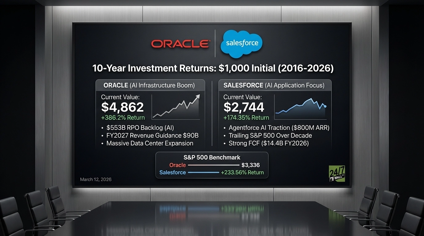 What If You Had Invested $1,000 in Oracle or Salesforce 10 Years Ago?