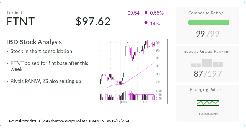 Fortinet, IBD Stock Of The Day, Leads Cybersecurity Industry Group Amid 70% Rally